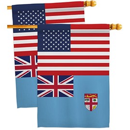 FIJI US Friendship House Flags 2 pcs Pack Regional USA American Alliance World Country Particular Area Small Decorative Gift Yard Banner Double-Sided Made In 28 X 40