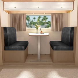 Leather Like RV Dinette Cushion Covers, RV Booth Seat Cover Stretchable Camper Cushion Couch Covers Washable Slipcovers for RV Camper Car Bench (2 Backrest Covers & 2 Bench Covers, Dark Gray)