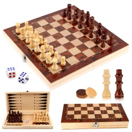 talifoca Wooden Chess Game, 3-in-1 Chess Board, Portable and Foldable Chess Board Set, Foldable Chess Board Set for Children, Adults, Party, Travel, 29 x 29 cm