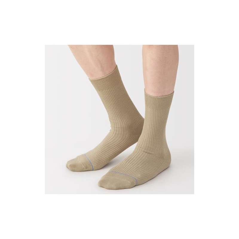 Muji Men's Socks, Right Angle, Smooth Cotton Socks, beige, 27.0