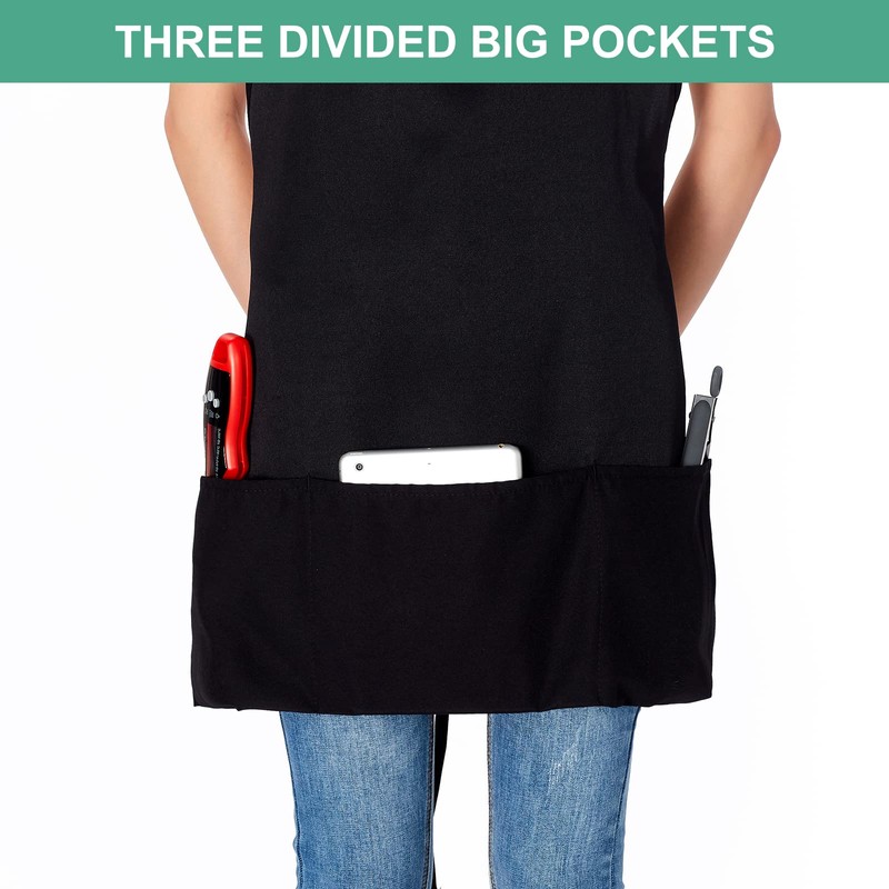 Jubatus 2 Pack 3 Pockets Adjustable Bib Apron Chef Kitchen