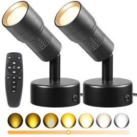 Junview 2Pack Spot Lights Indoor 8° to 60° Zoomable Focus Head Uplighting Indoor with Timer and Remote Stepless Adjustable Color Temperature and Dimmable Accent Up Lights for Plant Artwork Pictures