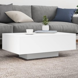 vidaXL White Coffee Table with Vibrant LED Lights - Modern Living Room Furniture, Engineered Wood, USB-Connected, Adjustable RGB Lighting, Multipurpose Design