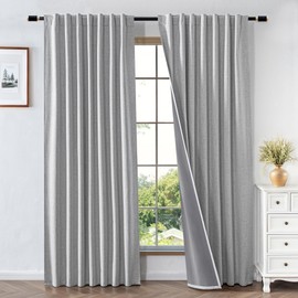 RainCharm 100% Blackout Curtains for Bedroom, Black Out Curtains 84 Inch Length 2 Panels Set Thermal Insulated Living Room, Back Tab & Rod Pocket Drapes Home Decor(W52 x L84,Greyish White)