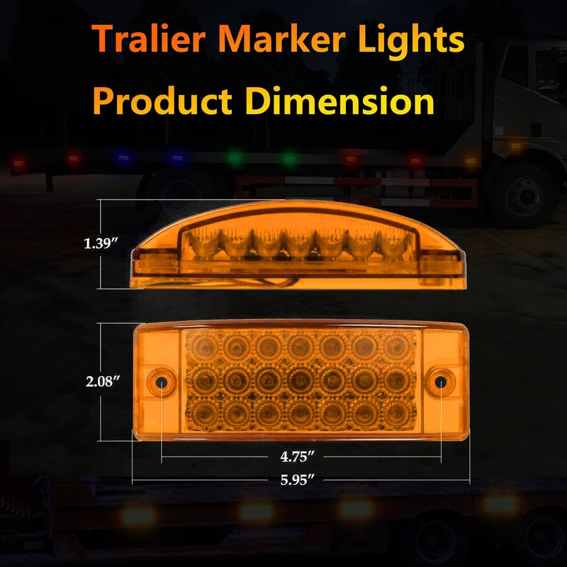 Kingshowstar 2Pcs 5.8" Amber 21-LED Side Marker Lights - 3-in-1