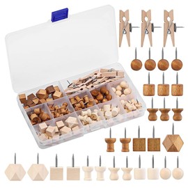 VOANZO Wood Push Pins Set 114Pcs Decorative Thumb Tacks Wooden Head Pin Wood Map Tacks Marking Pin Wood Thumb Tacks for Bulletin Boards Crafts with Storage Box