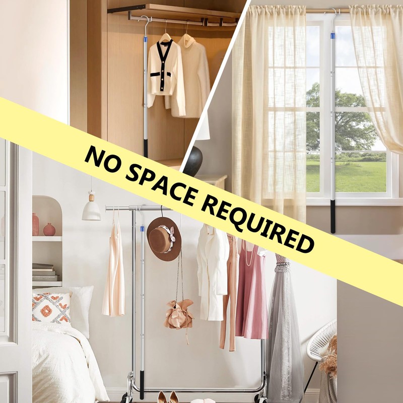 Clothes Hook Pole, Clothes Hanger Reaching Hook - Extendable 35"