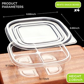 Ausune 25PCS Bento Snack Containers 4 Compartment Snack Box Portion Control Containers, 17.5CM x 17.5CM Stackable Food Storage Leakproof Meal Prep Ideal for School Work Travel Durable