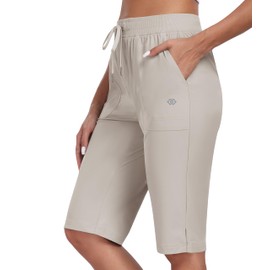 MoFiz Hiking Short for Women Outdoor Golf Athletic Short with 3 Pocket Summer Lightweight Short Khaki,L