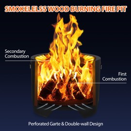 GarveeLife 24 inch Smokeless Fire Pit, Wood Burning Fireplaces, Portable Outdoor Firepit, Ideal for for Backyard, Patio, Garden,Picnic, Camping