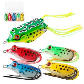 Topwater Frog Lures 5pcs, Weedless Frog Crankbait Soft Bait for Bass and Snakehead, 2 inch Artificial Fishing Lures with Tackle Box, Freshwater Bass Fishing Gear (2.4in 5pcs)