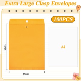 Fullhawl Extra Large Mailing Clasp Envelopes Jumbo Kraft Catalog Manila Envelope with Clasp Closure for Oversized Big Documents Office Home Business Legal School Storing Mailing (14 x 18 Inch,100 Pcs)