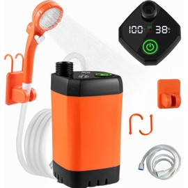 FUTURA8 Portable Camping Shower 6000mAh Rechargeable - Outdoor Camp Shower Pump with Intelligent Digital Display, for Hiking, Travel, Pet Bath, Car Washing - Filtered Shower Head, Multiple Spray Modes