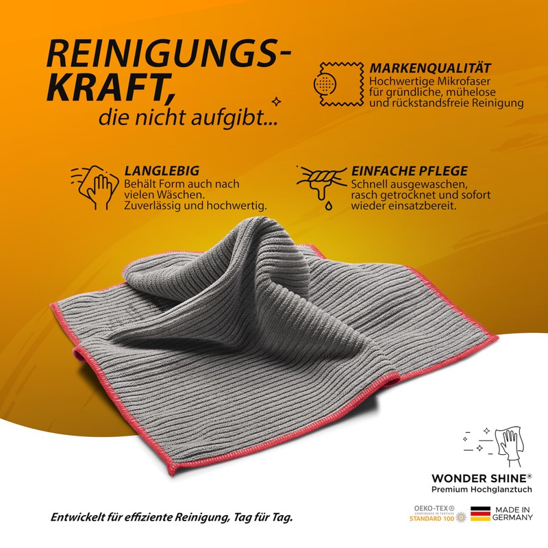 Wonder Shine Hochglanz-Tuch Made in Germany Microfibre Cloths 40 x