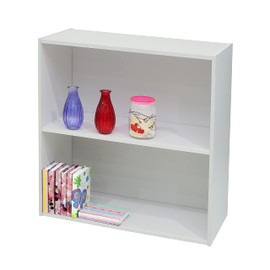 KB Designs 2 Tier Open Shelf Bookcase Storage Organizer, White Wood, Contemporary.