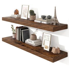 48" Floating Shelves for Wall,10.3" Deep Rustic Brown Wood Storage Wall Shelves with Heavy Duty Brackets for Bathroom,Bedroom,Kitchen,Living Room,Office,Set of 2