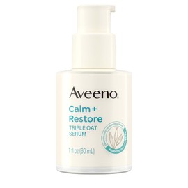 Aveeno Calm + Restore Triple Oat Suero Facial Hidratante para pieles sensibles, suave y ligero que suaviza instantáneamente la piel, no comedogénico, hipoalergénico y sin fragancia, 1 onza líquida