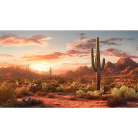 Riivvdise Desert Reptile Habitat Backdrop Sunset Desert Landscape Saguaro Cactus Gobi Plants Terrarium Background Sunset Sky Rugged Terrain Desert Colors Jungle Landscape Tank Backdrop Vinyl 24x12in