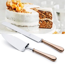 Juego de cuchillos y servidores para tartas de boda, oro rosa 18/10, acero inoxidable 2 piezas, juego de postres para cumpleaños, aniversario, día festivo, baby shower, fiesta