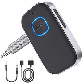 WOCBUY Bluetooth Car Adapter, WOCBUY 3.5mm AUX Bluetooth Receiver for Music Streaming, Wireless Music Audio Adapter with Built-in Mic, Home Stereo, Speakers (Handsfree Car Kits, 16H Playtime, Dual Link)