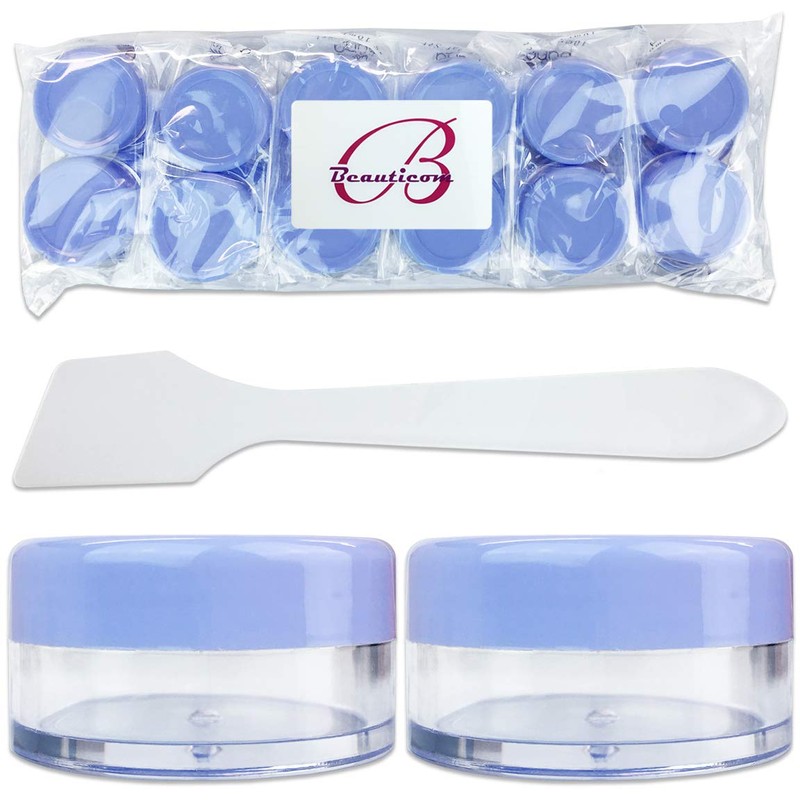 Beauticom® 12 Pieces 10G/10ML Clear Plastic Jars with Lavender Blue