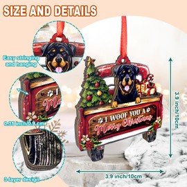 Rottweiler Dog Christmas Ornament - Beautiful Holiday Decoration for Dog Lovers, Xmas 3-Layer Wood Dog Red Truck Ornament for Pet Owners - 2024 Christmas Home Decor