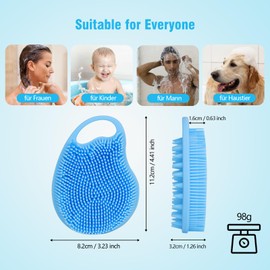 Körperbürste Silikon, 2-seitige Silikon Duschbürste Zur Reinigung von Haut und Haar, Kopfhaut Massagebürste, 2-in-1-Duschbürste und Shampoo-Bürste, Wird mit Peeling-Duschhandschuhen Geliefert (Blau)