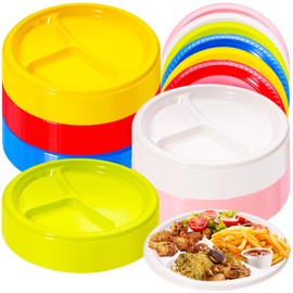 TANEMUDO 120 Pcs 10 Inch 3 Compartments Divided Plates Plastic Dinner Plates Round Lunch Plates Colorful Disposable Dessert Plates for Wedding Party Dinnerware Supplies(Multicolor)