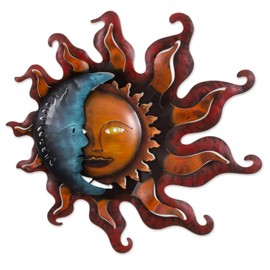 NOVICA Sun and Moon Metal Candle Sconce, Brown, Eclipse Over Jalisco'