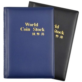 Vesaneae Pack of 2 Leather Coin Album, Coin Collection, Pocket Album, Euro Coin Storage, Coin Album for Silver Dollar Quarter Notes Stamp Pennies Money Currency (Black + Blue)