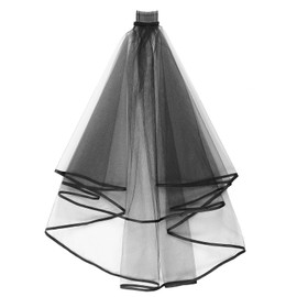 Amaxiu Short Wedding Bridal Veil with Comb, 2 Tiers Tulle Bridal Veil Elbow Length Wedding Veil Ribbon Edge 60-80cm, dark