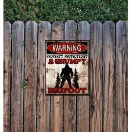 Blackwater Trading Warning Property Protected By A Grumpy Bigfoot 9"x12" Metal Door Cryptid Sign