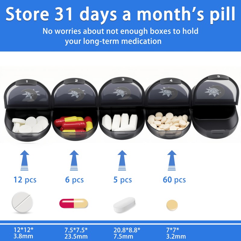 XL Monthly Pill Organizer 2 Times A Day, AM/PM One