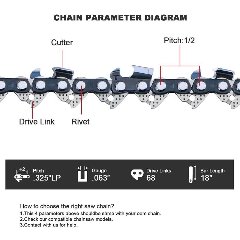 3-Pack Chainsaw Chains 18 Inch 68 Drive Links .325" Pitch