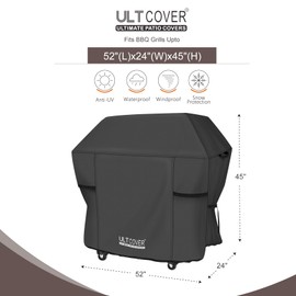 ULTCOVER Waterproof Grill Cover 52 inch, Heavy Duty BBQ Cover for 2-4 Burner Outdoor Gas Barbecue Grill, Black