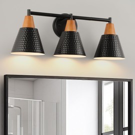 foucasal Bathroom Light Fixtures, 3-Light Metal Bathroom Vanity Light Over Mirror with Hammered Shade, Black Modern Sconces Wall Lighting for Bedroom Living Room Hallway