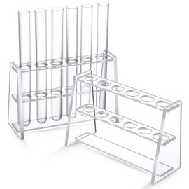 AceOrbit 2 Pcs Acrylic Test Tube Holder Rack 6 Wells for 10ml Centrifuge Tubes Clear Vial Holder for Laboratory Exhibition Bar Aquarium Water Testing Make up Pens