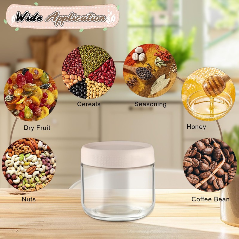 6 Pcs 300ml/10oz Glass Jars Wide Mouth Glass Food Storage