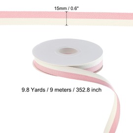 PATIKIL 9.8 Yards x 0.6" Christmas Striped Ribbon, Ribbon Candy Ribbon Roll Fabric Wrapping Ribbon for Craft Wreath Birthday Wedding Decoration, Pink White