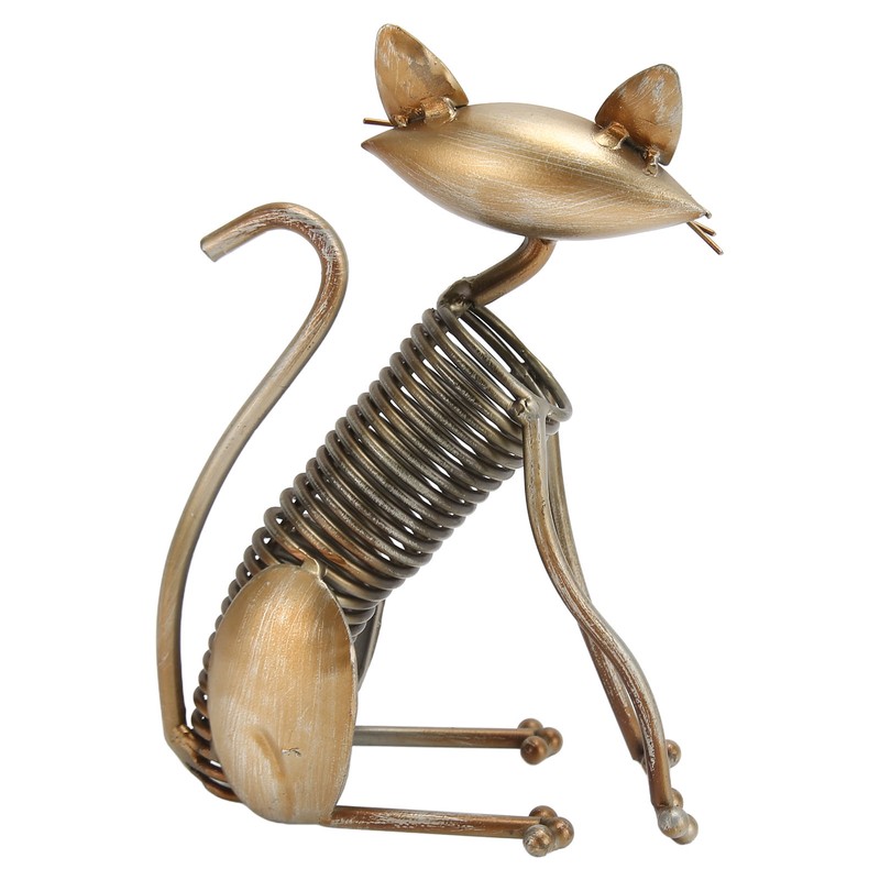 Metal Cat Figurine Innvoative Fun Hand Crafted Spring Cat Sculpture
