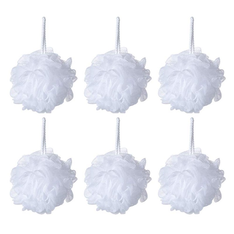 Puf de ducha (malla blanca, 6 unidades, 35 g/piezas)