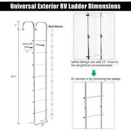 OUTPRIZE Universal Exterior RV Ladder, 7.6FT-8.4FT Aluminum Travel Trailer Ladder, 250lbs Capacity, Sliver