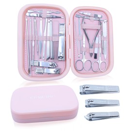 Manicure Set, Manicure Pedicure Set - 24 Pieces, Nail Clippers Set Nail Set Men Care Set Nail Case Nail Clippers Stainless Steel Portable Travel Bag Made of PP Gift Box for Travel (Pink)