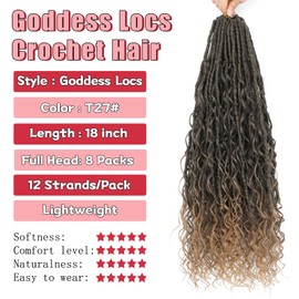 XIIMENALU Boho Faux Locs Crochet Hair 8 Packs Goddess Soft Locs with Curly Ends Pre-Looped Bohemian River Locs Crochet Hair Extensions for Black Women (T27#, 18 Inches (Pack of 8))