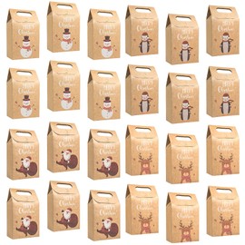 testyu 12 Pcs Christmas Cookie Boxes, Christmas Treat Boxes with Clear Window, Kraft Paper Doughnut Candy Boxes for DIY Wedding Party Gifts Favours Decoration