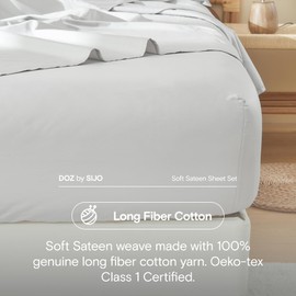DOZ 100% Long Staple Cotton Duvet Cover Set, Soft Sateen Weave Cotton, Smooth, Breathable, Hotel Comfort, 90"x90", 8 Loops, 3pc – 2 Pillowcases 1 Duvet Cover (Dove, Full/Queen)