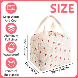 JYJLLM Fashion Large Capacity Thermal Tote with Durable Work Lunch Box for Women & Girls,Insulated Lunch Bag for Women - Leakproof Food Bag for Office, School, Picnic (White Strawberry)