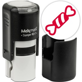 MaxMark Round Self Inking Holiday Stamp - Crimson Red Ink - Candy