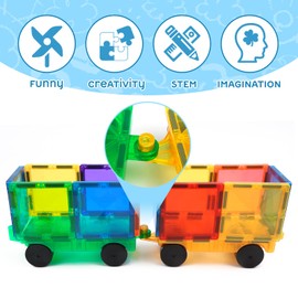 Magnetic Tiles Cars Baby Toys - 4 PCS Magnetic Cars Set Magnet Bricks Truck Sensory Toys, Magnetic Construction Set Magnetic Building Blocks Toddler Toys for 3 4 5 6 7 8+ Years Old Girls Boys