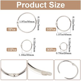 Beebeecraft 60Pcs 4 Sizes 2/3/4/5cm Loose Leaf Binder Rings Bulk Silver Metal Stainless Steel Round Keychain Key Rings Office Books Paper Binders Ring for School Home Notebook Index Cards Supplies